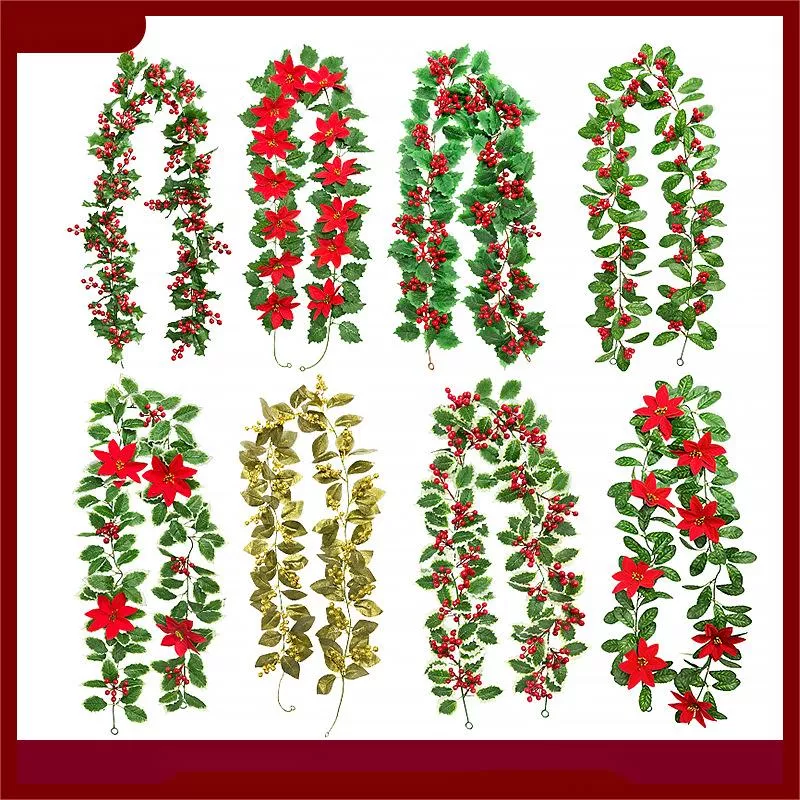Artificial Christmas rattan home holiday hanging Christmas leaves red fruit artificial rattan